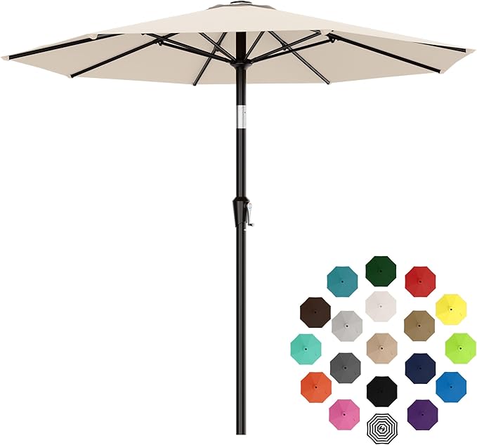 AreShark 9 FT Patio Umbrella for Outdoor, Outdoor Table Umbrella with Push Button Tilt and Crank, Outdoor Patio Umbrellas with 8 Sturdy Ribs for Market, Garden, Pool (Cream-white) - Image 2