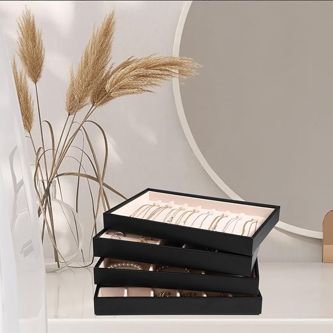 LANDICI Stackable Jewelry Organizer Trays 4 Set, PU Leather Jewelry Organizer - Image 5