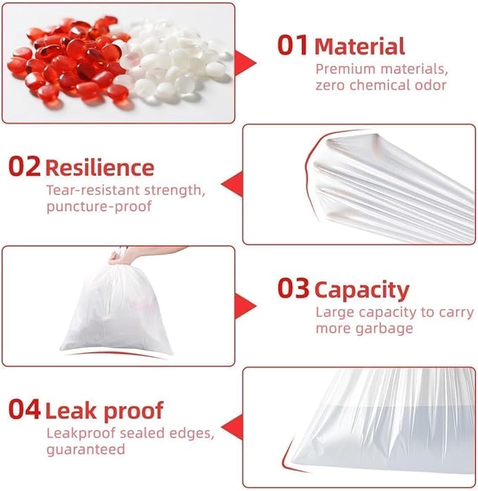 XUXRUS 2.6 Gallon Small White Trash Bag, Tear-Free Heavy Duty Garbage Bags - Image 3