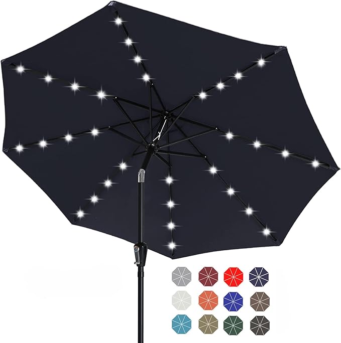ABCCANOPY Durable Solar Led Patio Umbrellas with 32LED Lights 9FT (Navy Blue) by ABCCANOPY