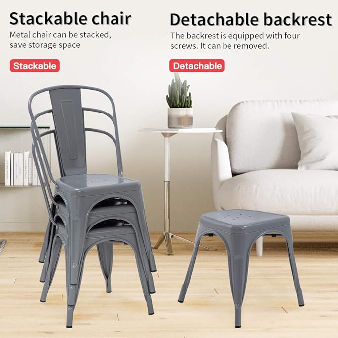 FDW Dining Chairs Set of 4 - Indoor/Outdoor, Metal, 18 Inch Seat Height, 330LBS Weight Capacity, Stackable, Restaurant & Bar Chairs - Image 8