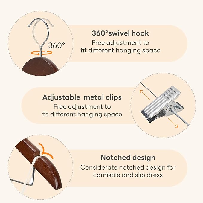 HOUSE DAY Wooden Hangers with Clips 24 Pack, Heavy Duty Walnut Wood Pants Hanger - Image 4