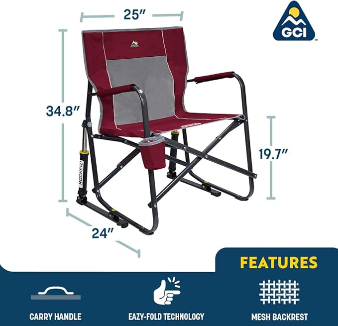 GCI Outdoor Freestyle Rocker Camping Chair | Portable Folding Rocking Chair with Solid, Durable Armrests, Drink Holder & Comfortable Backrest — Grey - Image 3