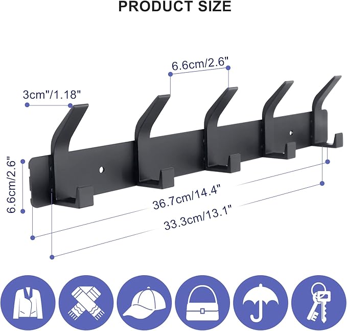Coat Rack Wall Mounted, 5 Coat Hooks - Image 2