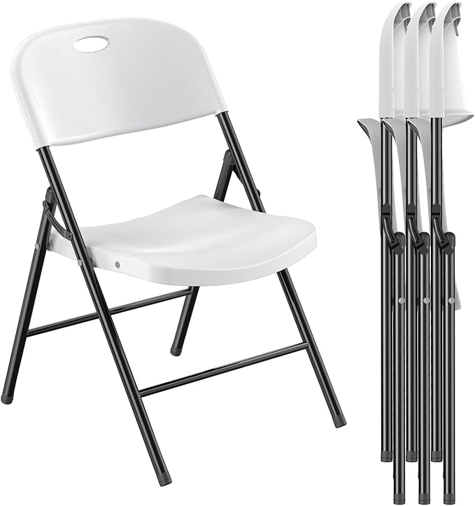 Nazhura 350 Weight Limit Heavy Duty Plastic Folding Chair with Reinfoced Steel Frame for Indoor and Outdoor, Wedding, Party, Restaurant, Meeting Room, Patio and Garden (White, 4 Pack) by NazhuraGoodCompanionAtHome