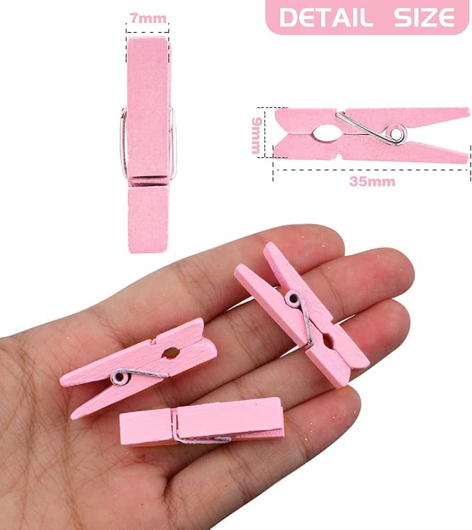 Jdesun 50pcs Pink Wooden Small Clothespins Photo Clips Wood Paper Peg Pin Craft - Image 3