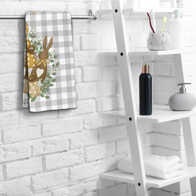 Spring Hand Towels, 2 Packs Buffalo Plaid Easter Bathroom Towels Soft - Image 5