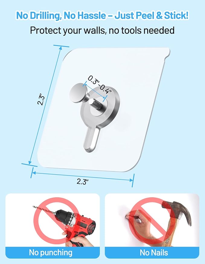 12 Pcs Picture Hangers without Nails, 20 Ibs Load Heavy Duty Self Picture - Image 3