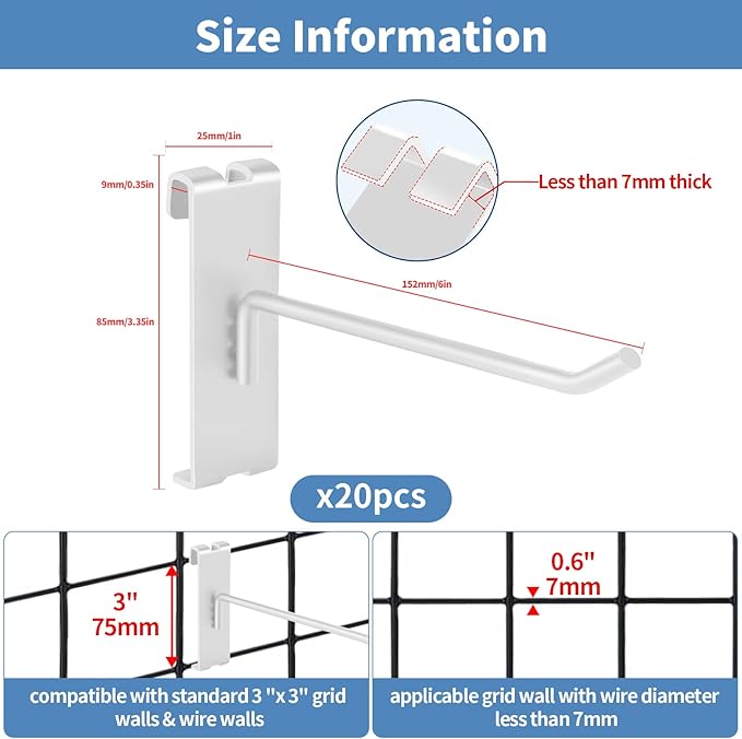 20Pcs Gridwall Hooks, Metal Grid Panel Hanging Peg Hooks, Grid Wall Accessory - Image 2