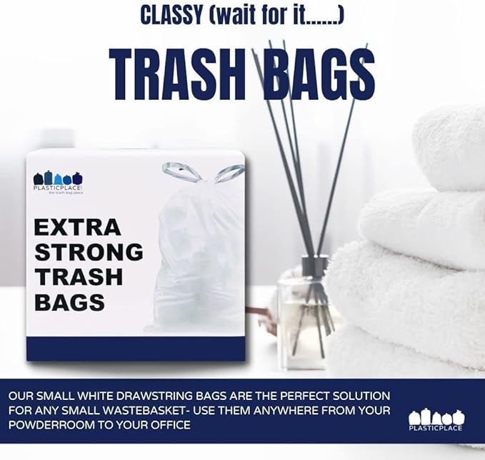 Plasticplace 6 Gallon Trash Bags White Drawstring Garbage Can Liners, 17” x 20” - Image 3