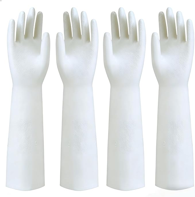 White Nitrile Rubber Gloves Large, Long Sleeve Thickened Reusable, 18inch by JinglikangHomeFurnishingsFla