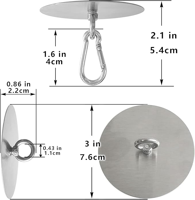 Adhesive Ceiling Hooks 4 Pack Stainless Steel Sticky Pad Eye Plate Snap Hooks - Image 5