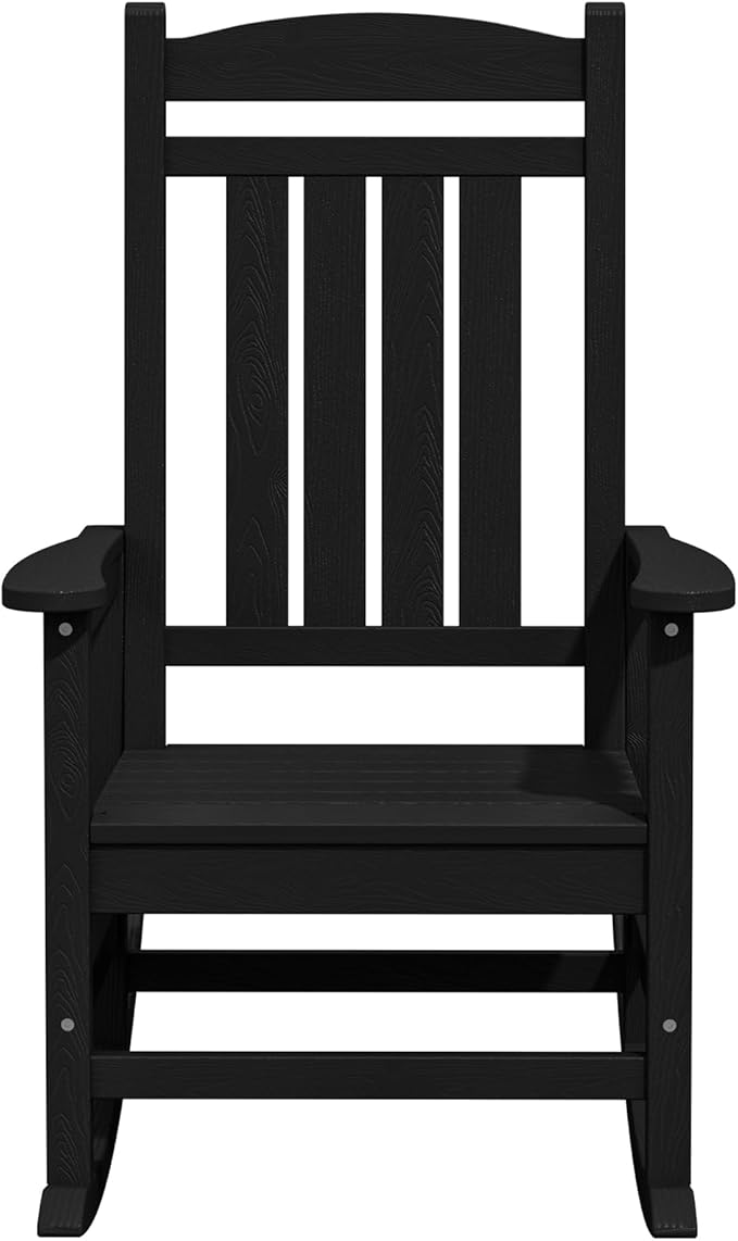 KINGYES Outdoor Rocking Chair Set of 4, High Density Polyethylene Patio Rocking Chairs with 330lbs Support for Adults, Black - Image 10