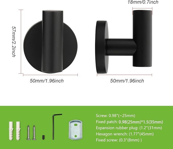 TUNNY 3 Pack Round Bathroom Towel Hooks - Image 2