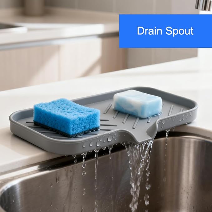 Sponge Holder for Kitchen Sink, Silicone Sponge Dish Tray - Image 2