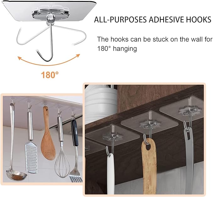 Adove Adhesive Hooks for Hanging, Heavy Duty Wall Hooks 20 Pack, Removable - Image 2