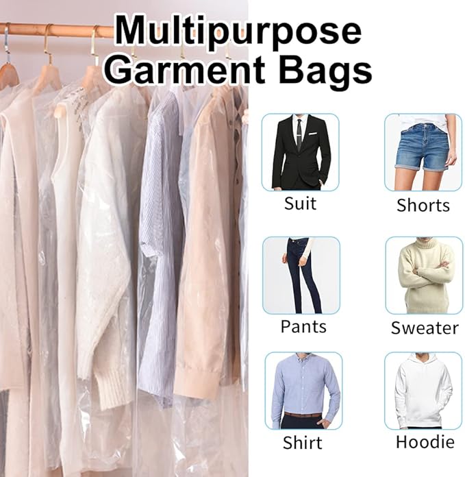 BEISHIDA 60PCS 35.5 Inch Plastic Garment Bag-Plastic Clear Dry Cleaner Laundry - Image 4