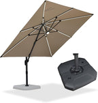 PURPLE LEAF 10 Feet Patio Umbrella with Base Outdoor Cantilever Solar Powered LED Square Umbrella Aluminum Offset Umbrella with 360-degree Rotation for Garden Deck Pool Patio, Beige by PURPLELEAF