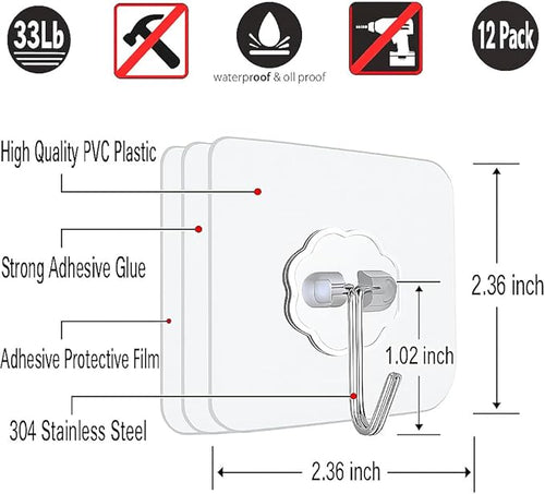 12 PCS Self Adhesive Hooks for Hanging - 33lb Max - Image 2