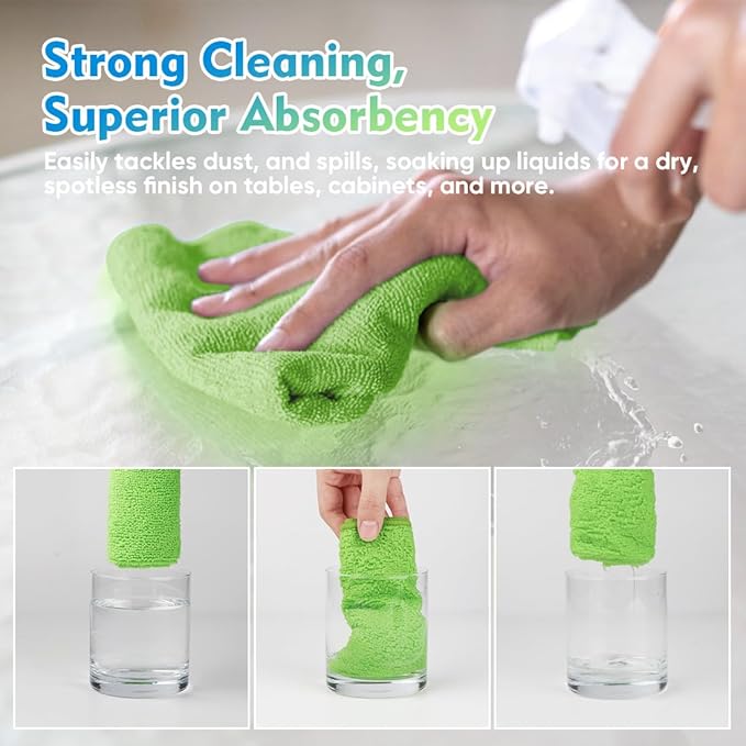HOMEXCEL Green Microfiber Cleaning Cloth 20 Pack 11.5 x 11.5 Inch Microfiber - Image 5