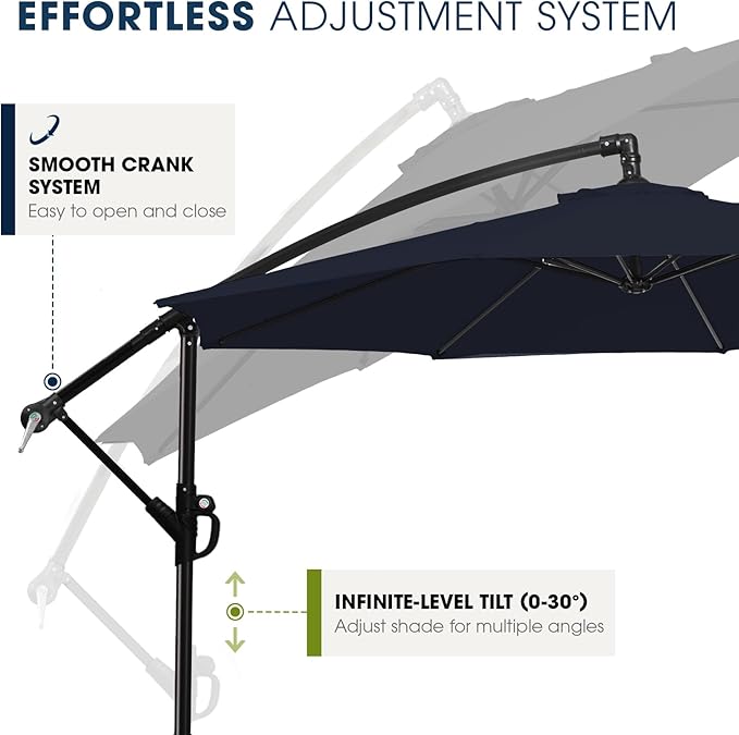 wikiwiki 10ft Patio Umbrella with Base Included, Outdoor Offset Cantilever Umbrella with Sandbag Base for Backyard, Garden and Pool, Easy to Tilt and Crank, Navy Blue - Image 5