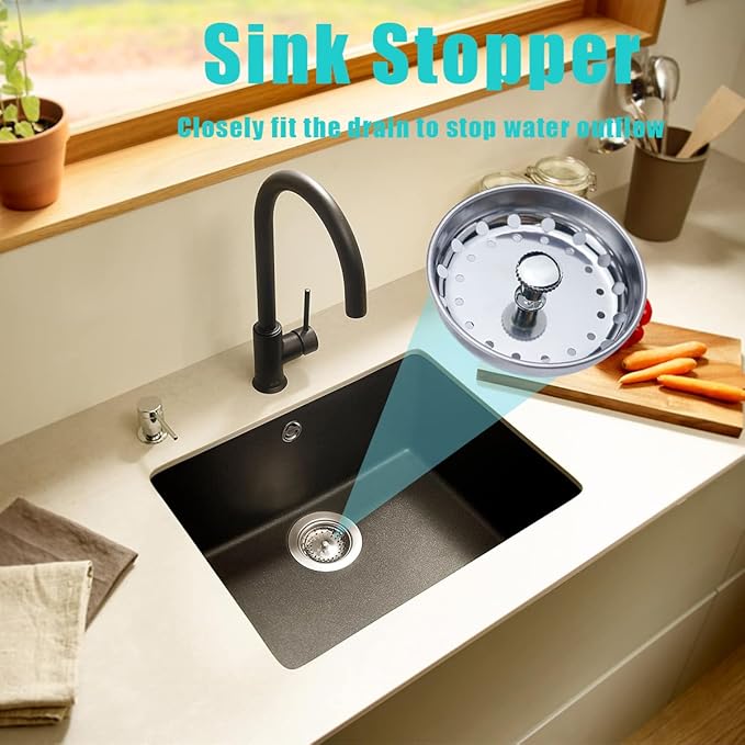 3 Pieces Kitchen Sink Stopper Strainer, 3 in 1 Kitchen Sink Basket Strainer - Image 2
