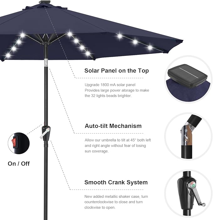 ABCCANOPY Durable Solar Led Patio Umbrellas with 32LED Lights 11FT (Deep Blue) - Image 6