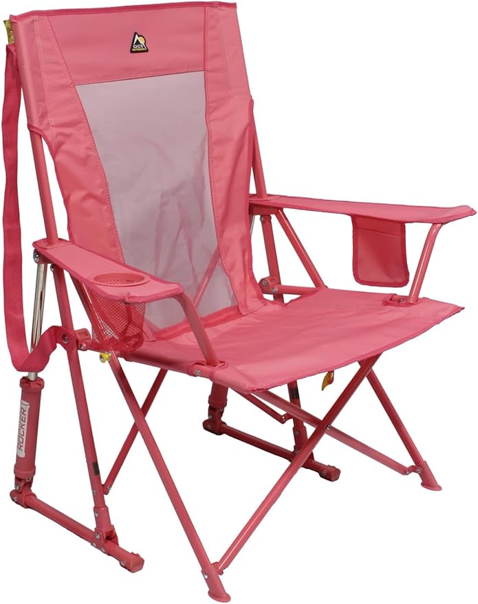 GCI Outdoor Comfort Pro Rocker Camping Chair | Portable Folding Rocking Chair with Durable Armrests & Drink Holder — Blush by GCIOUTDOOR