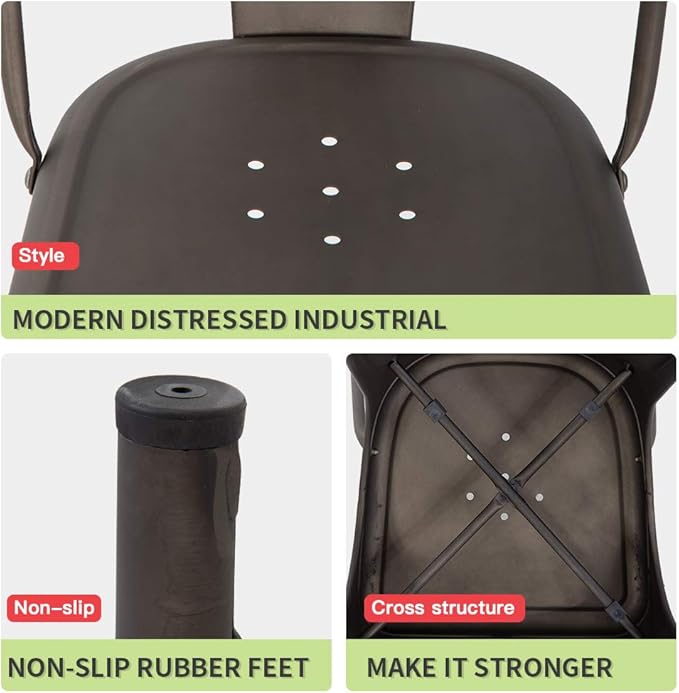 FDW | Set of 4 Metal Dining Chairs | Bronze | Stackable Tolix Side Chairs with Backrest | Scratch-Resistant | Non-Slip Feet | Indoor/Outdoor Use | 330 lbs Capacity | Ideal for Kitchen & Restaurant - Image 6
