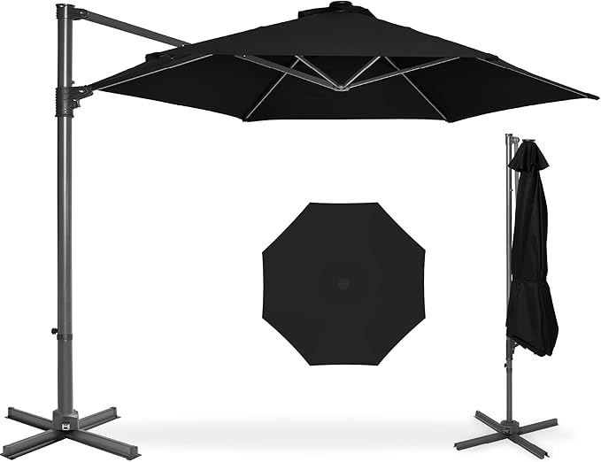 Best Choice Products 10ft Offset Cantilever Hanging Market Patio Umbrella, Smooth 360° Rotation, 8 Sturdy Ribs, Easy Adjustment - Black by BestChoiceProducts