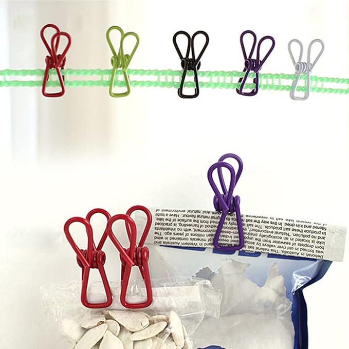 50 Pack Steel Wire Clip Utility Clips Colorful Vinyl-Coated Windproof Clothespin - Image 6