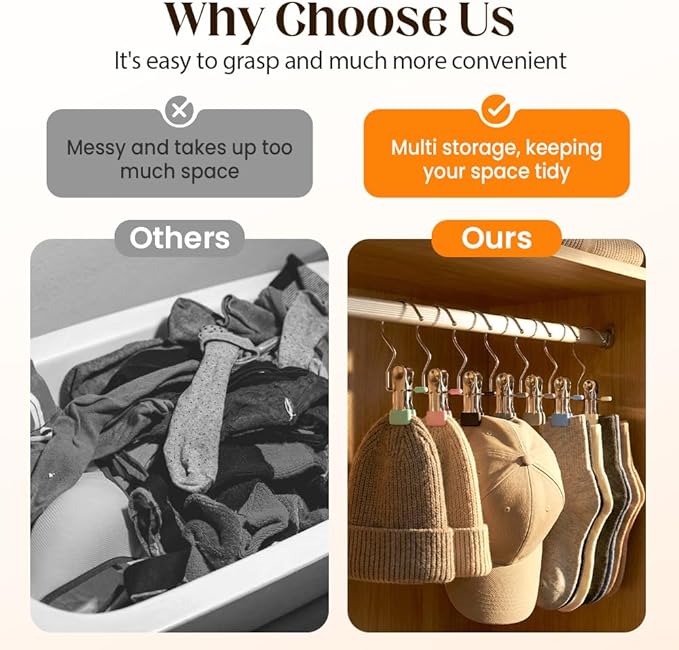 Space-Saving Clothespin Hat Pants Storage Hanging Travel Hook, Stainless Steel - Image 3