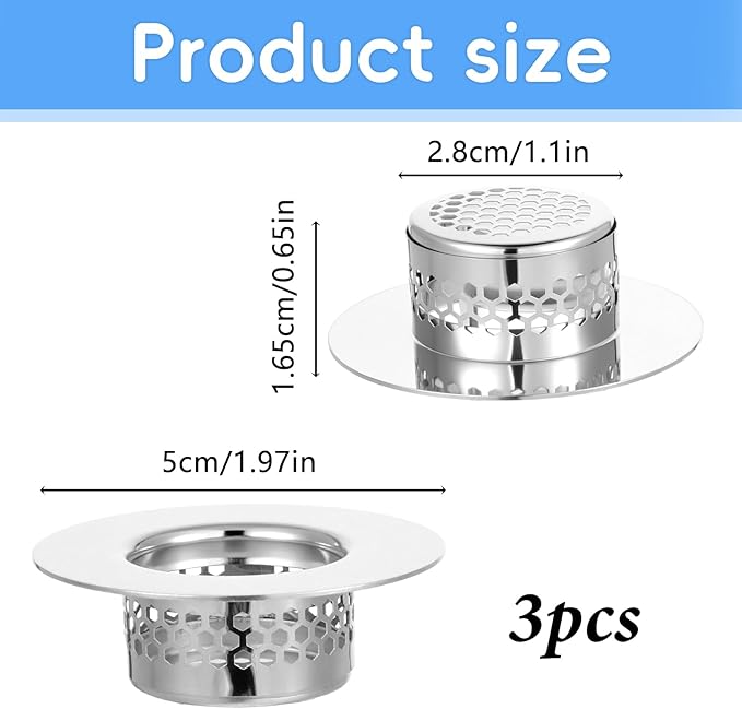 3 Pcs Bathroom Sink Drain Strainer, Catcher Shower Drains Stainless Steel Sinks - Image 2