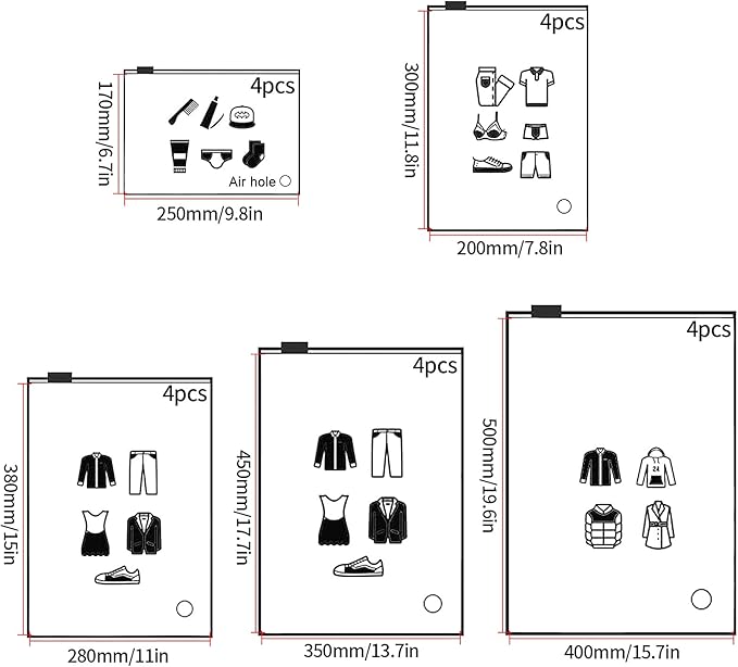 20 Pcs Travel Storage Bags, Clothes Packaging, Reusable Plastic Ziplock - Image 2