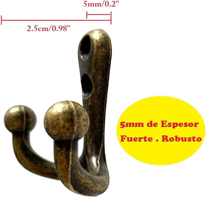5 Pack Coat Hooks Heavy Duty Vintage Double Wall Hook Strong Entrance Hangers - Image 3