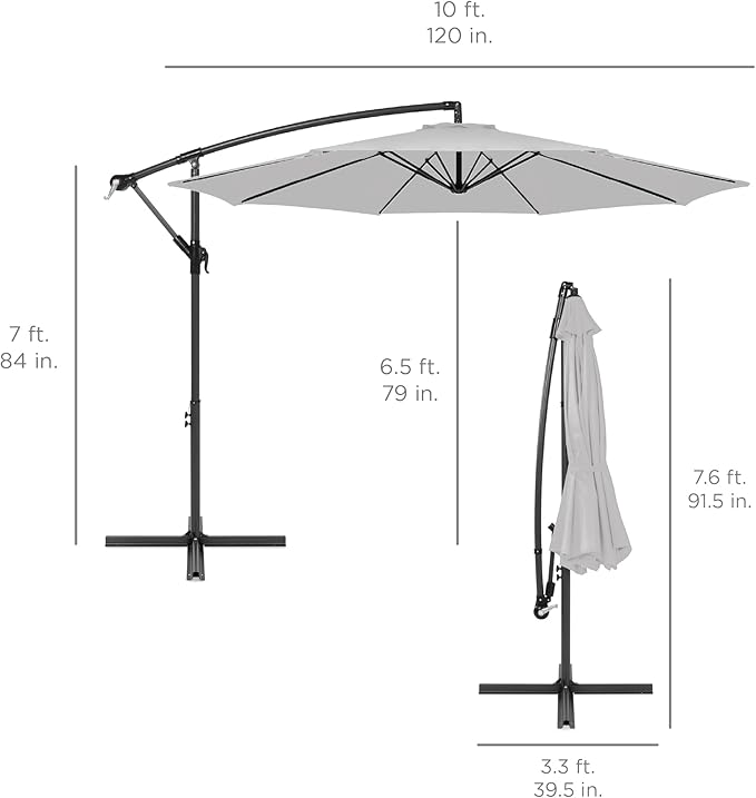 Best Choice Products 10ft Offset Cantilever Hanging Market Patio Umbrella, 8 Sturdy Ribs, Easy Adjustment - Fog Gray - Image 7