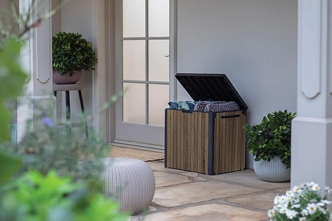 Keter Signature Everwood 30 Gallon Resin Deck Box for Outdoor Storage – Weather‑Resistant Balcony & Patio Box for Cushions, Throw Pillows & Garden Tools, Walnut - Image 3