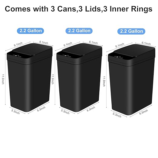 Bathroom Automatic Trash Can 3 Pack 2.2 Gallon Motion Sensor Touchless Small - Image 4