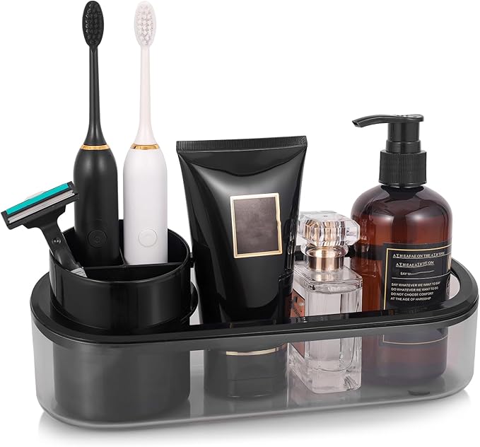 Black Toothbrush Holder for Bathroom, Detactable Bathroom Tray for Men by Ayswupt