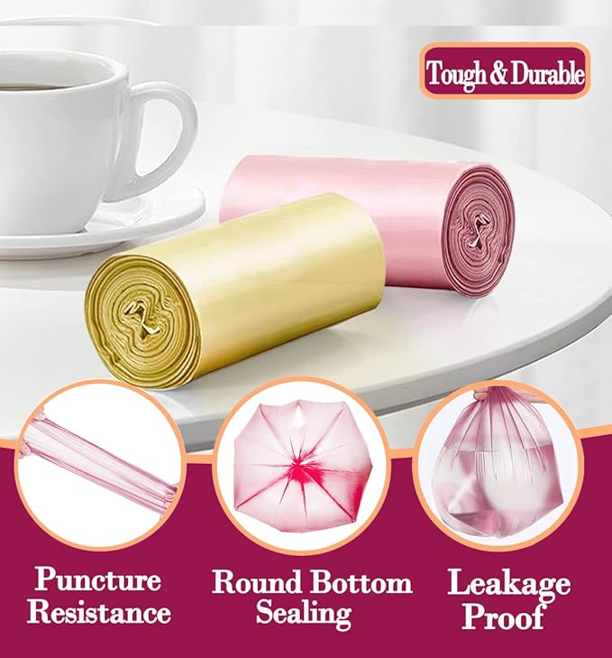 4 Gallon/180pcs Small Pink Trash/Garbage Bags, Bathroom Can Bin Liners - Image 5