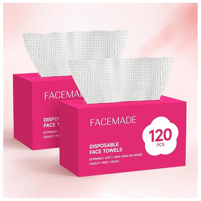 FACEMADE 240 Count Disposable Face Towels, 100% USDA Biobased Face Towelettes by FACEMADE