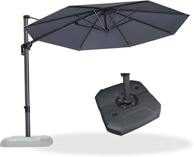 PURPLE LEAF 10 Feet Patio Umbrella with Base Outdoor Cantilever Round Umbrella Aluminum Offset Umbrella with 360-degree Rotation for Garden Deck Pool Patio Light Grey by PURPLELEAF