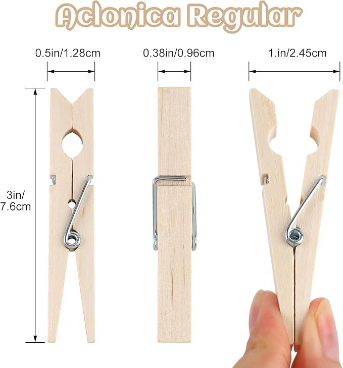 Phinus 72 Pcs Wooden Clothes Pins, 2.9 Inch Clothes Pins - Image 2