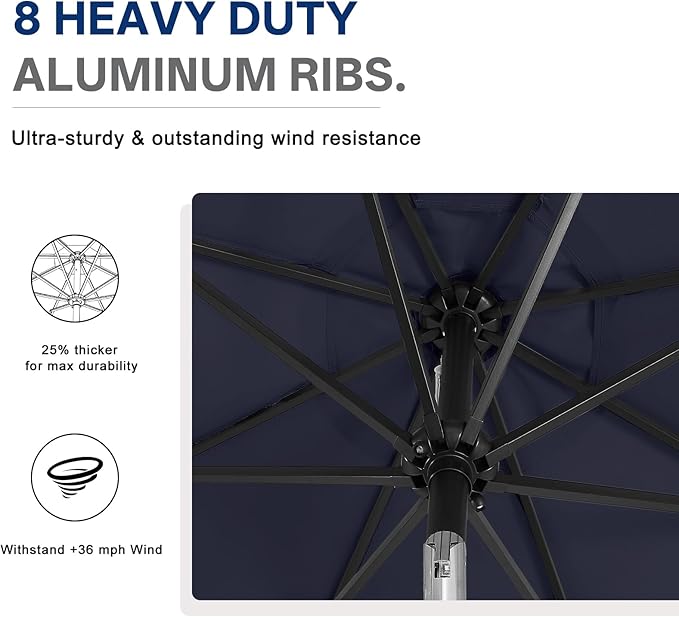 ABCCANOPY Durable Solar Led Patio Umbrellas with 32LED Lights 9FT (Navy Blue) - Image 6
