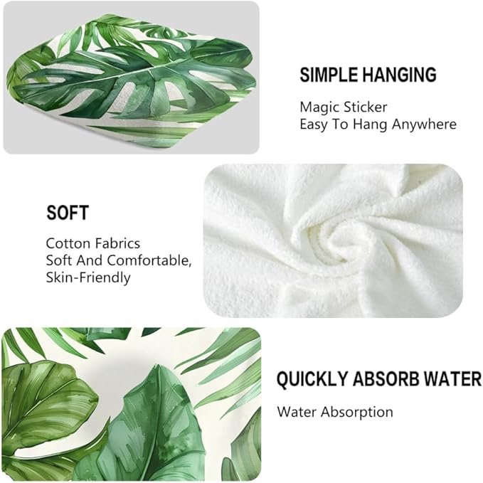 Palm Leaves Tropical Hand Towels Set of 2 Highly Absorbent Breathable Floral - Image 3
