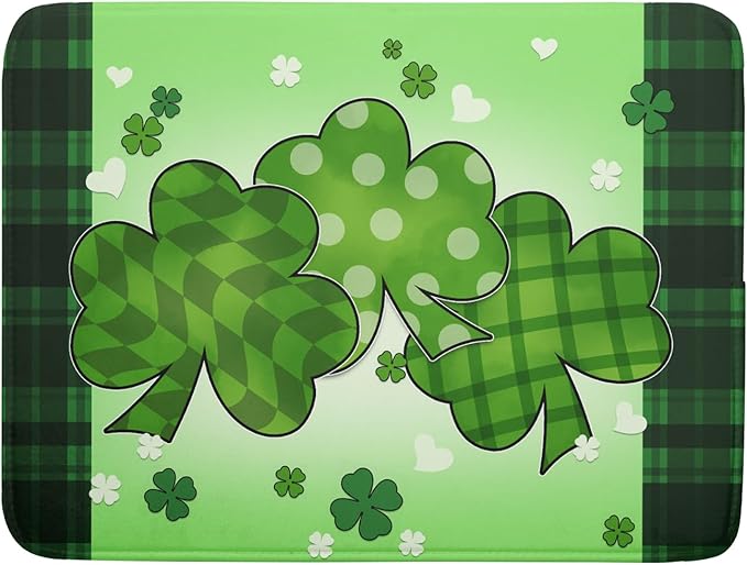 St Patricks Day Shamrocks Lucky Clovers Dish Drying Mat by Kawani