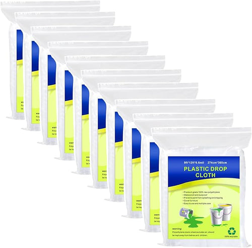 10 Pieces Plastic Drop Sheets for Painting, Waterproof and Dust-Proof Clear by Cedolio