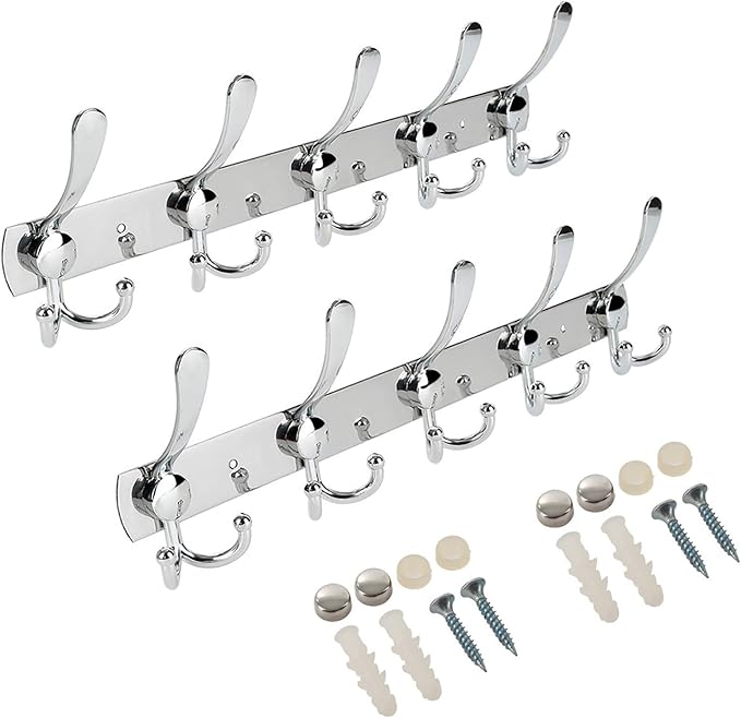 Wall Mount Coat Hook, 2 Pack 15 Hooks Stainless Steel Coat Hangers Rack Robe - Image 7