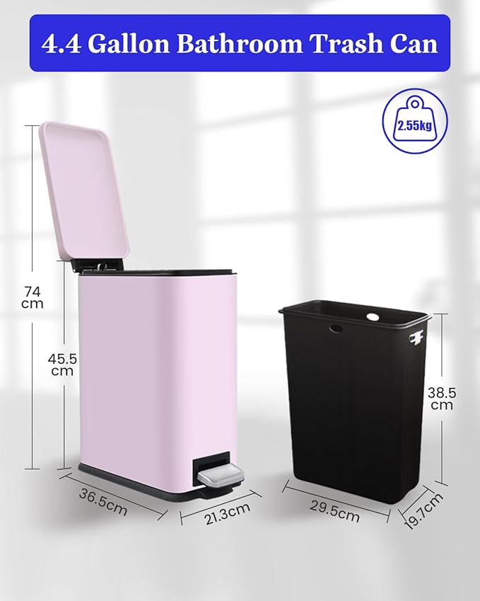 Bathroom Trash Can with Lid, 16.7L/ 4.4 Gallon Trash Can with Removable Inner - Image 2