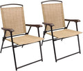 Devoko Patio Folding Chair Deck Sling Chair Camping Garden Pool Beach Using Chairs Space Saving Set of 2 (Beige) by DEVOKO